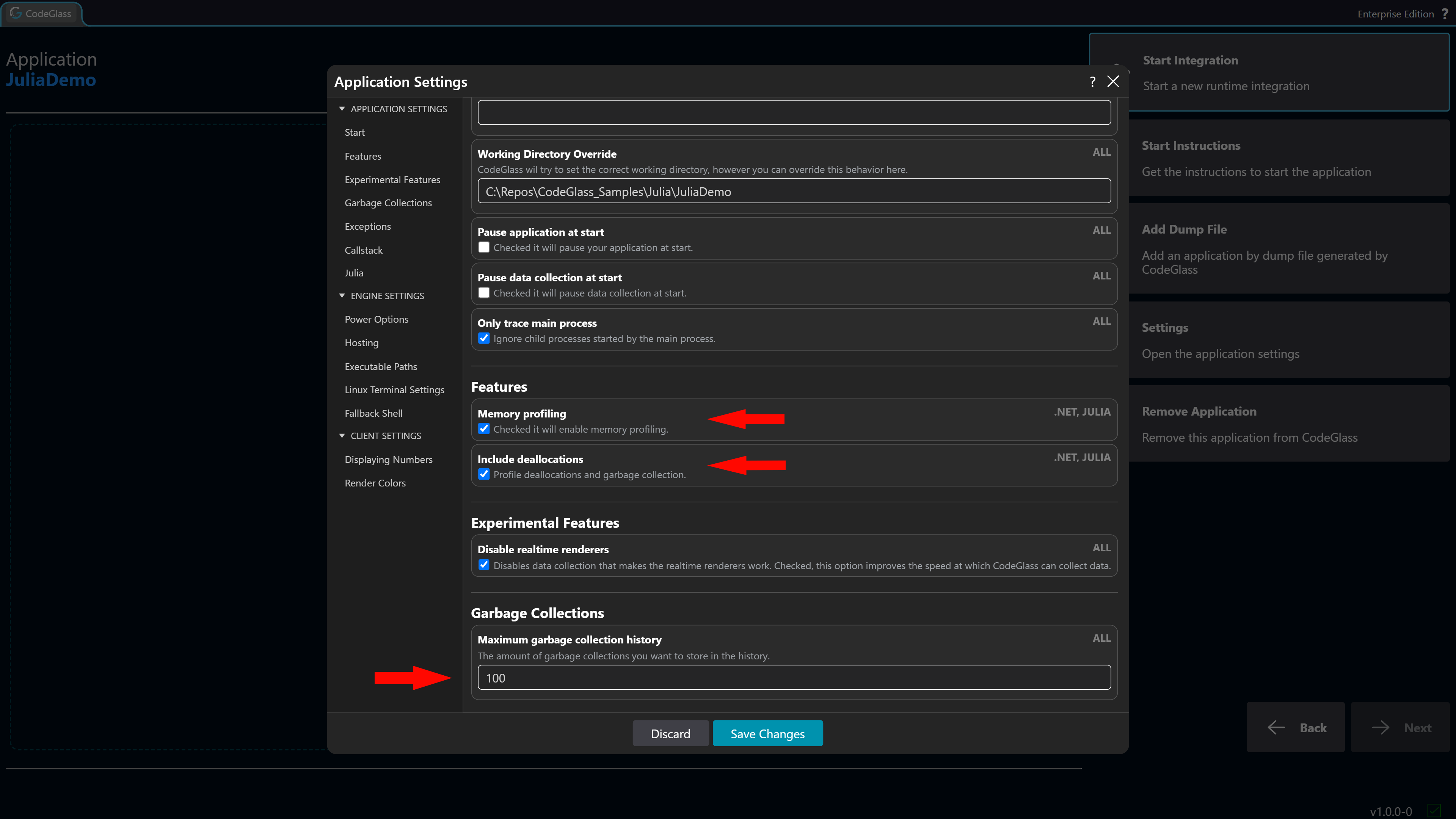 Garbage Collections Settings