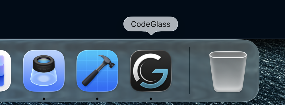 CodeGlass in the Dock
