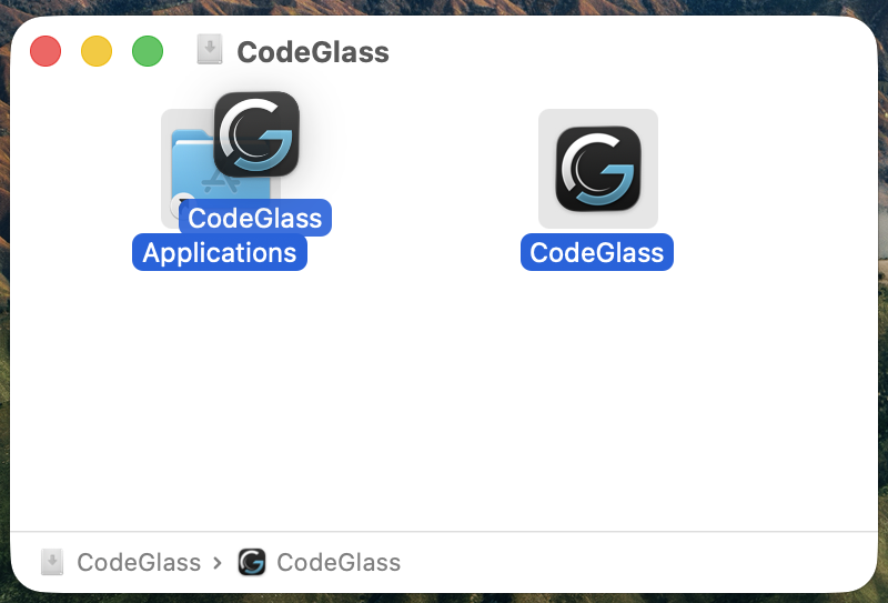 Drag the CodeGlass app to the Applications folder