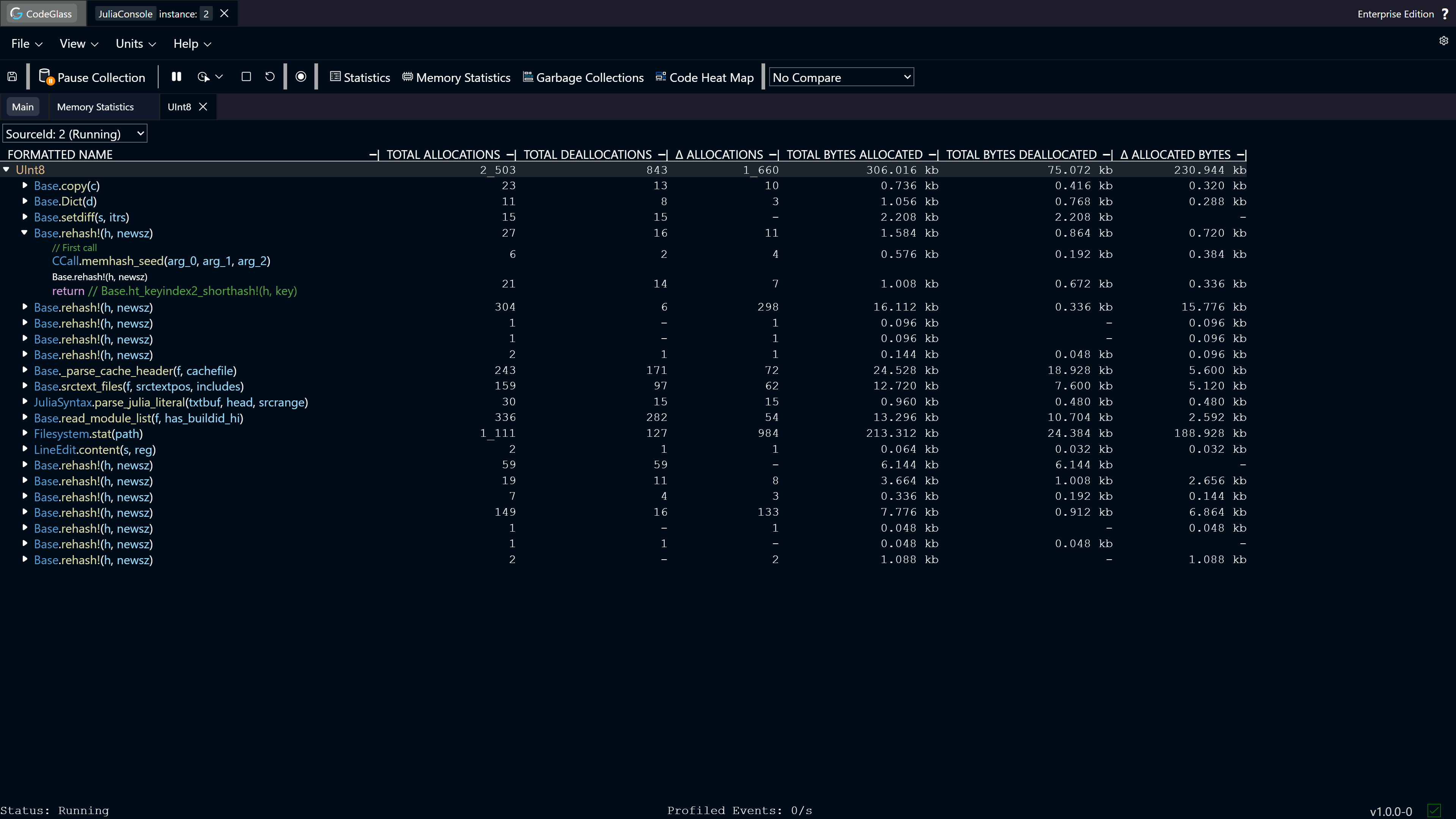 Memory Object Statistics View