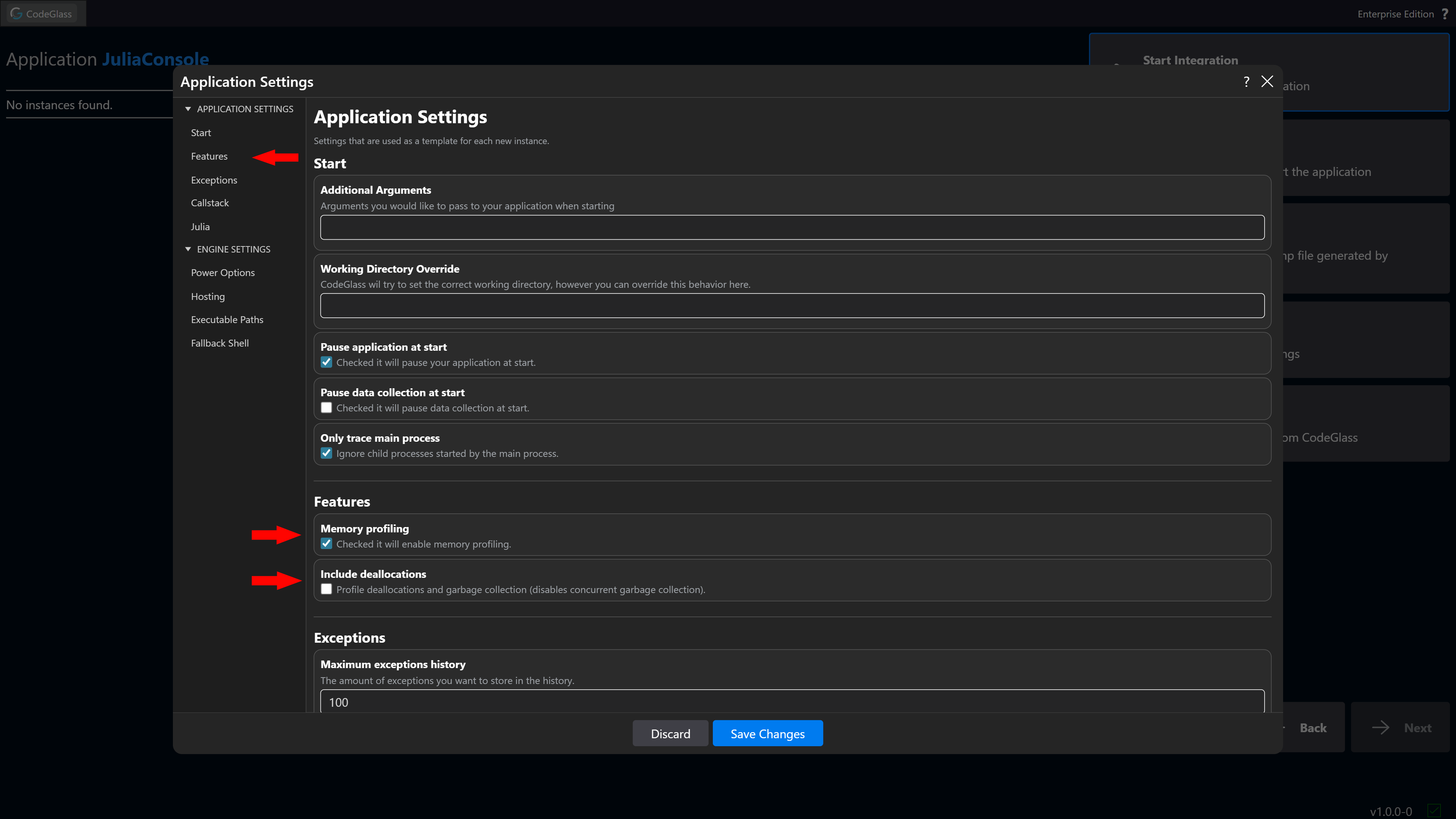 Memory Profiling Settings
